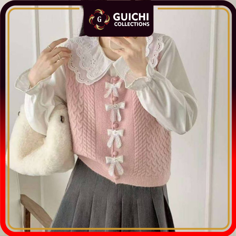 Sale Gloryshop88 Atasan Vest Rajut Kemeja Satu Set Korea Fashion Girly OOTD | Rajutwear Cute Pita Pi