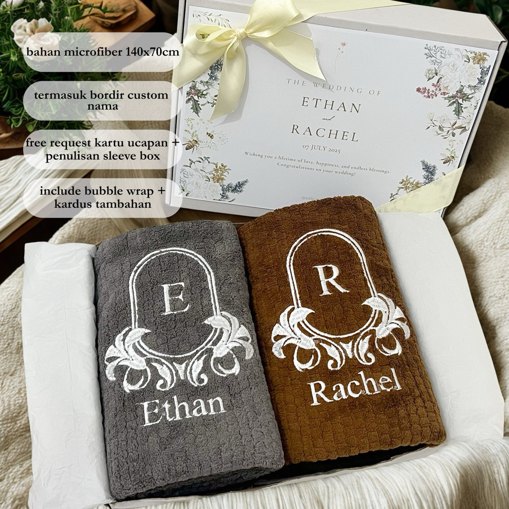 DIMASS Handuk Couple Bordir Custom / Handuk Seserahan Pernikahan Wedding / Hampers Wedding Pernikaha