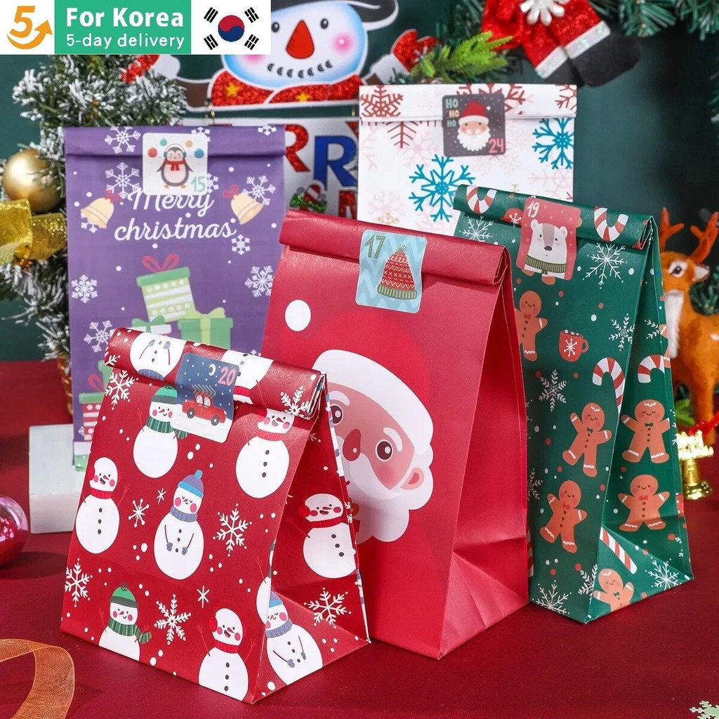 

8pcs/12pcs Kraft Paper Candy Cookie Bag Santa Claus Snowman Christmas Gift Packing Bags Xmas Navidad Party Decor Supplies
