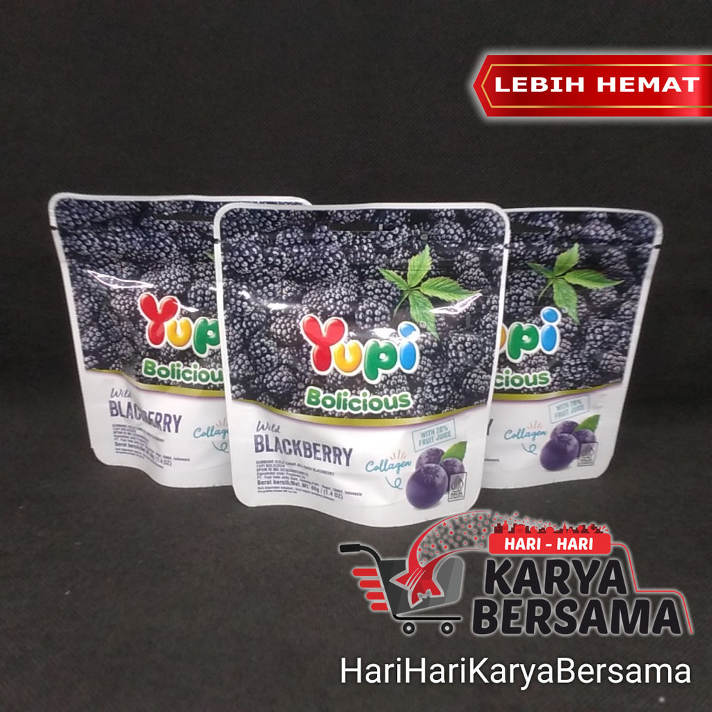 

MAKANAN RINGAN PERMEN LUNAK YUPI BOLICIOUS WILD BLACKBERRY PACK 3'S X 40GR