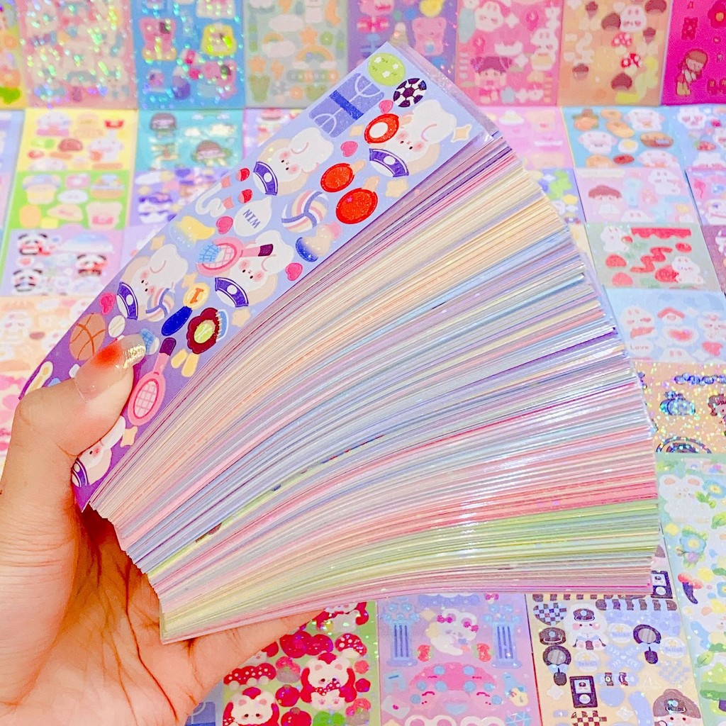 

10-100Pcs Kawaii Handbook Stickers Cartoon Collage Laser Sticker DIY Decorative Scrapbooking journals Stationery School Supplies