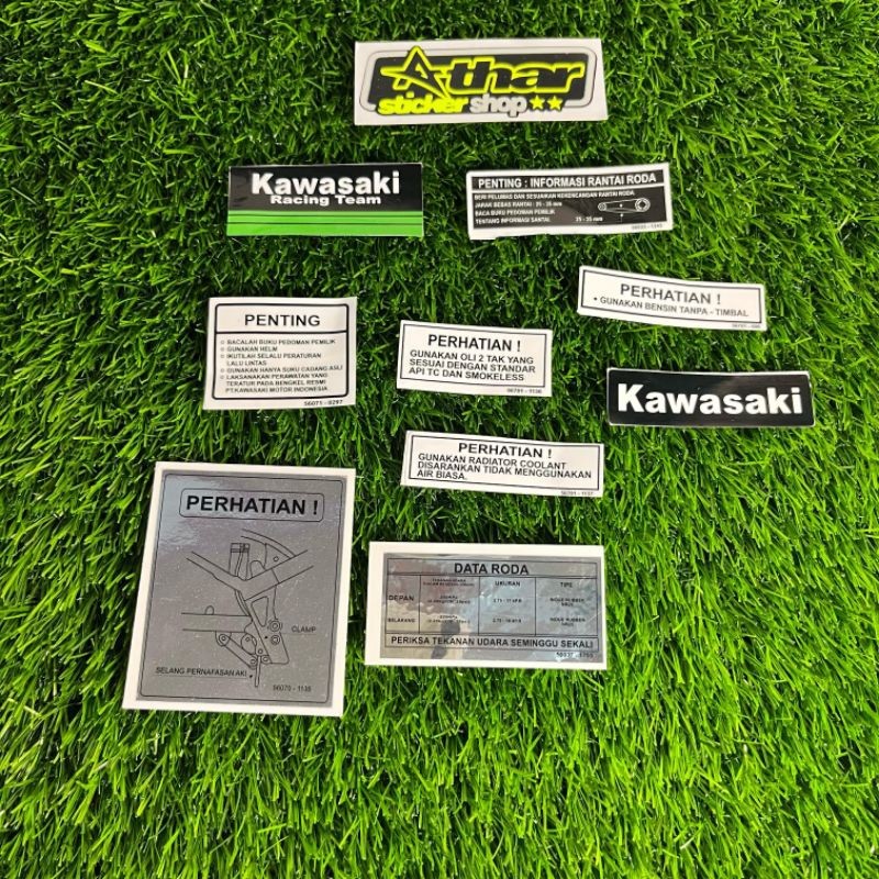 stiker striping label detail tangki informasi ban  perhatian ninja S R RR New 250 mono fi RR Old sti
