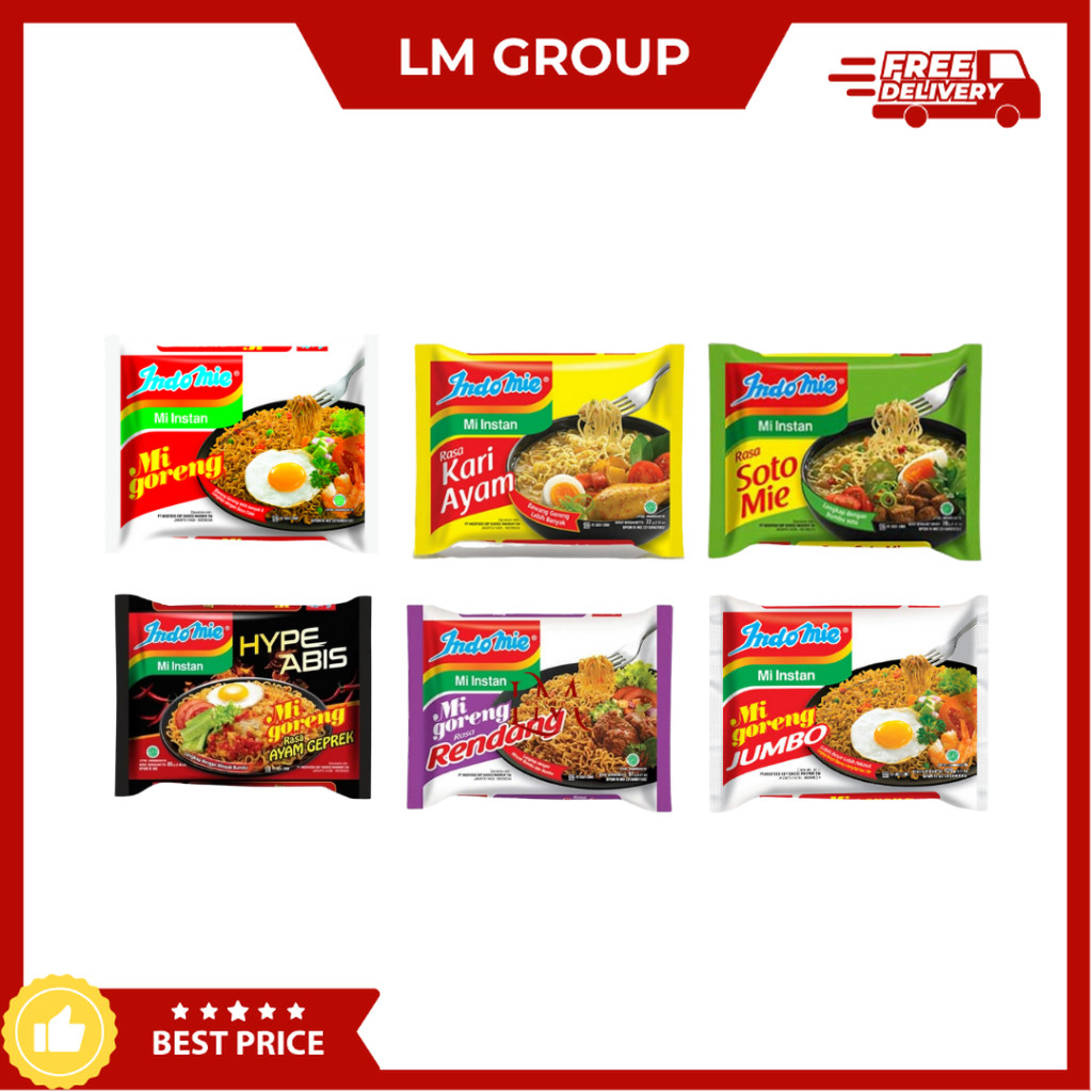 

[5 PCS LEBIH HEMAT] Indomie Goreng/Kari/Soto/Geprek/Rendang/Ayam/Jumbo LM Snack Grosir