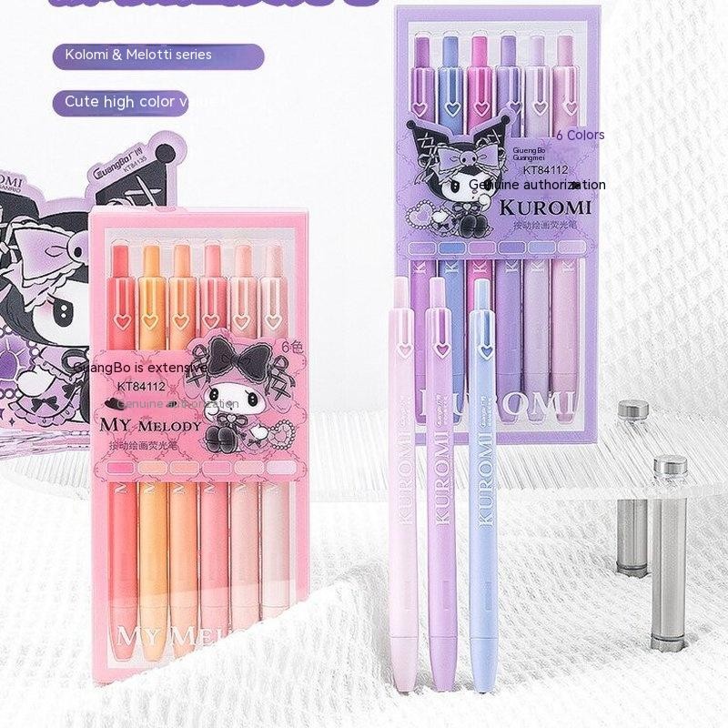 

Sanrio Kuromi My Melody 12pcs 6 Color Press Mark Highlighter Kawaii Students Use Multi-Color Press Mark Key Pen Stationery Gifts