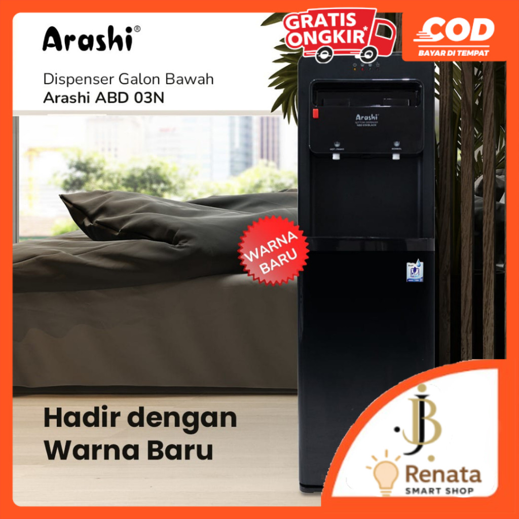 Dispenser Galon Bawah Arashi ABD-03N Hot & Normal Low Watt Bergaransi