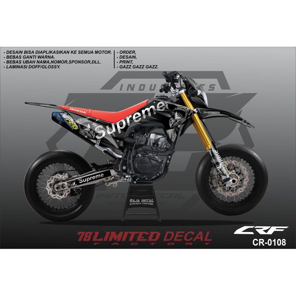 Decal Sticker CRF 150L Full Body_Stiker Dekal Honda CRF 150L Desain Supermoto Supreme Kode CRF 0108
