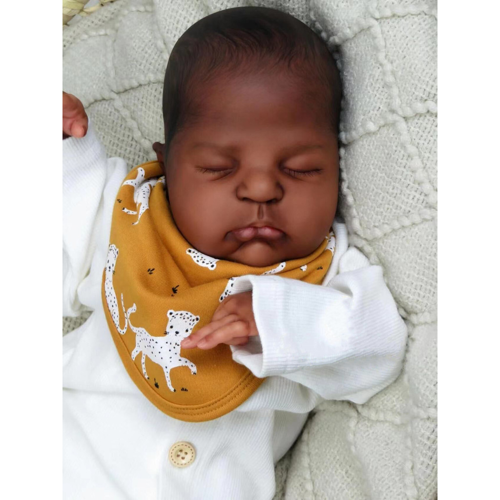 

NPK 20inch Already Painted Finished Reborn Baby Doll in Dark Brown Skin Remi Sleeping Baby 3D Painting with Visible Veins