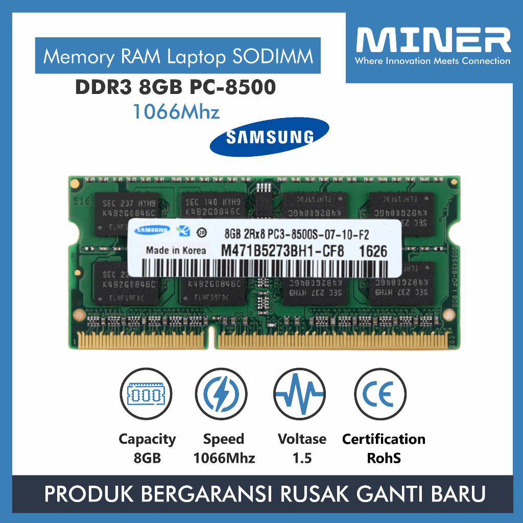 MINER Memory RAM Laptop SODIMM PC8500 1066Mhz DDR3 8GB