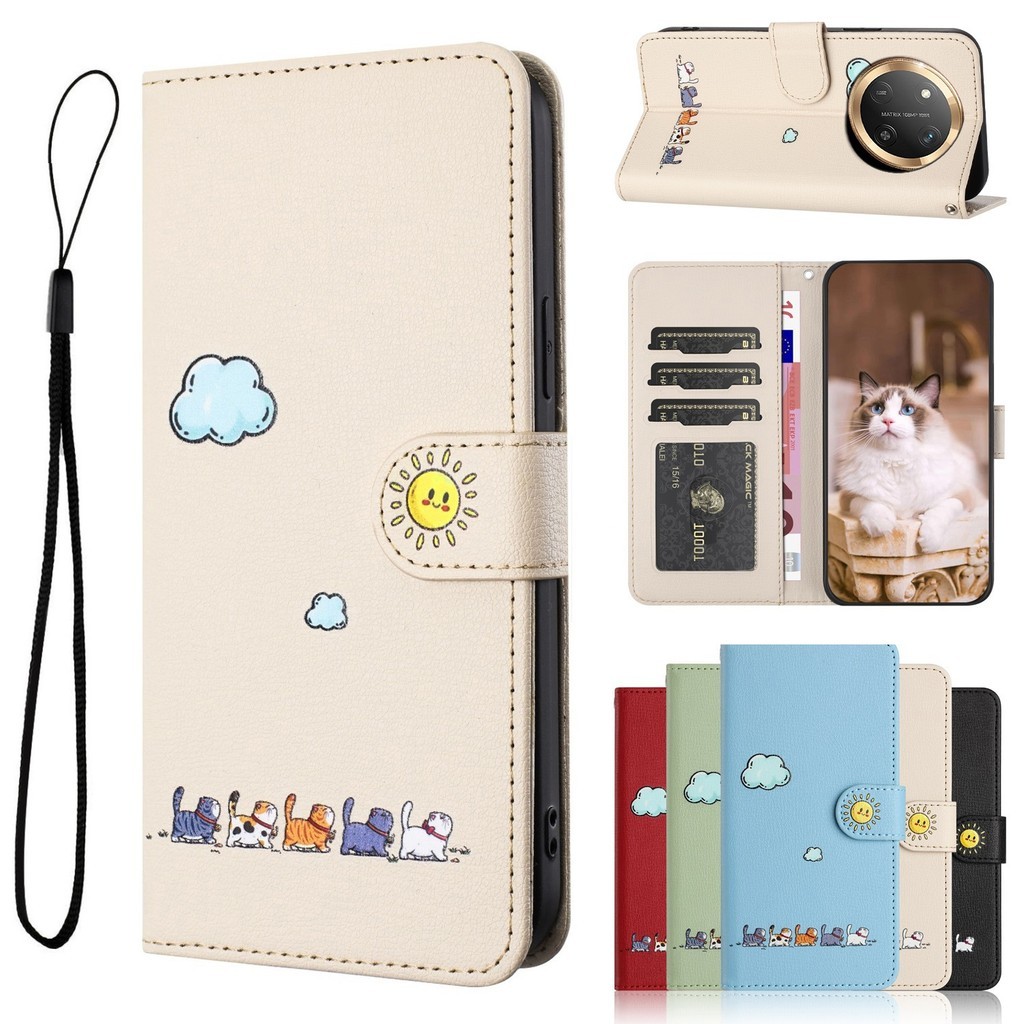 Untuk Honor X9c X8c X7c X6b X5b X9a X8a X6a Kasus Telepon Dompet Kulit Kucing Flip Casing