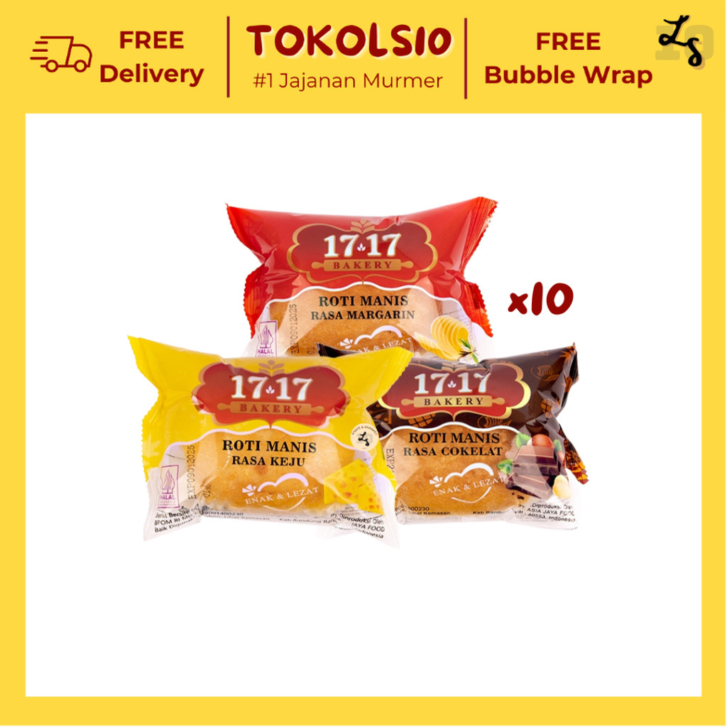 

[10 PCS LEBIH HEMAT] Roti 17.17 Rasa Margarin/Keju/Cokelat/Nanas 50gr