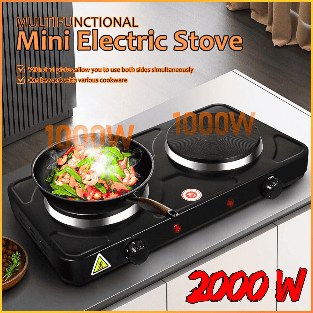 COD Taffware Kompor Listrik 2 Tungku Hemat Listrik Low Watt Kecil Portable Hot Plate 2000W WY-04B