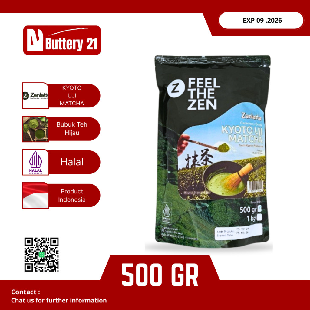 

ZENLATTE KYOTO UJI MATCHA 500 GR/MINUMAN BUBUK TEH HIJAU/FEEL THE ZEN/MATCHA POWDER