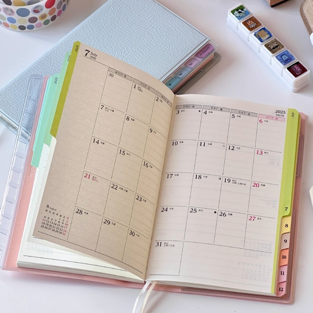 

Portable Notepad Student Diary 2025 Calendar Notebook Colorful Index Leather Schedule Notebook Office Supplies Memo Pad New