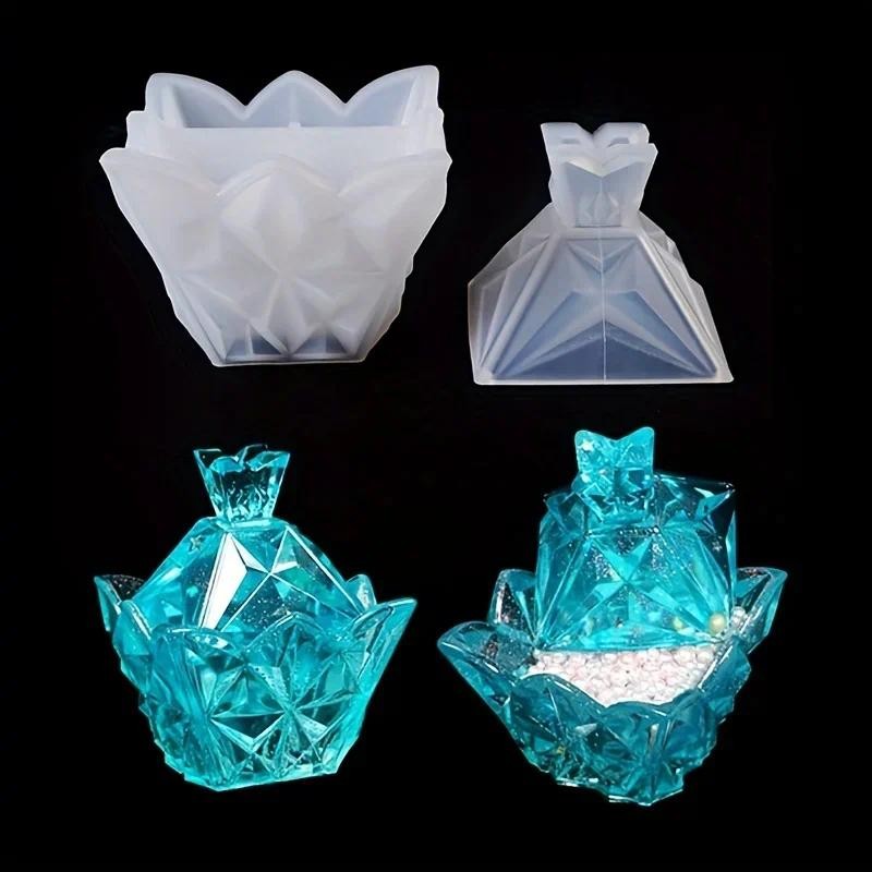 

Pyramid Box Resin Mold Jar Epoxy Silicone Mold with Lid DIY Crystal Makeup Trinket Container Jewelry Storage Flower Pot Craft Ho