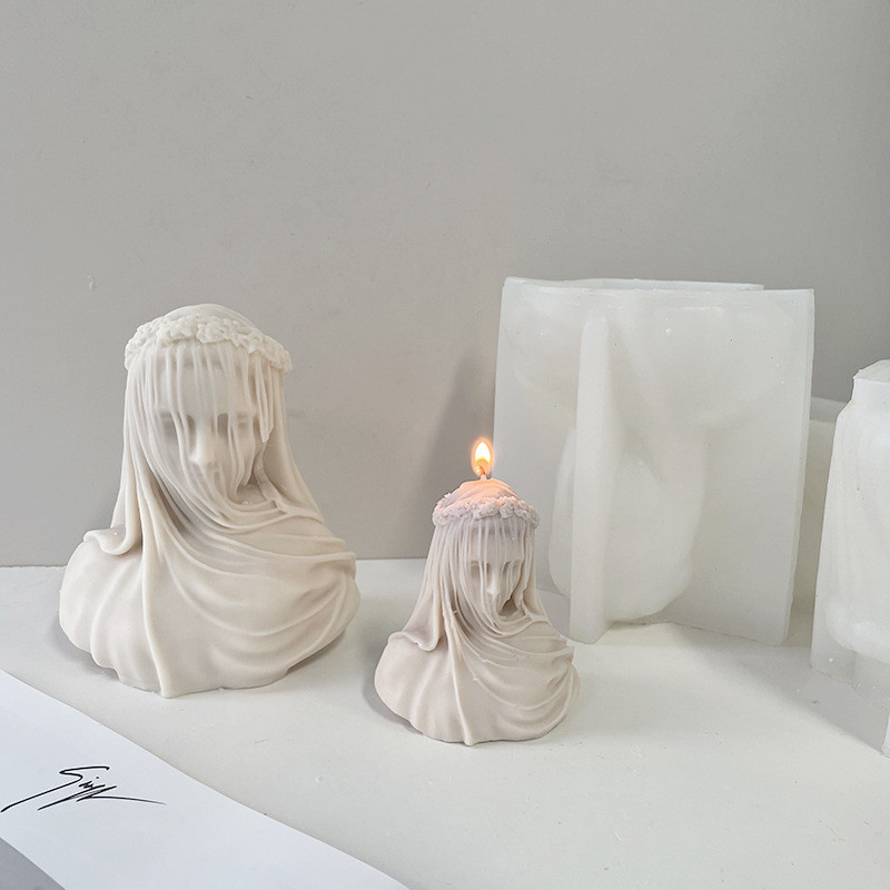 

Veiled Woman Candle Silicone Mold Female Bride Antique Bust Statue Sculpture Lady Body Silicone Molds