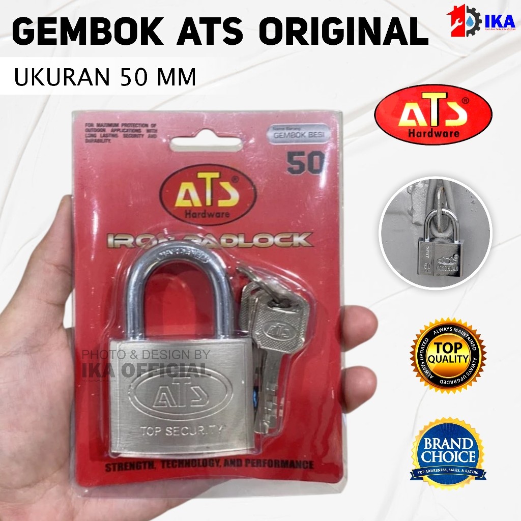 Gembok ATS Nekel 50 Pendek Pdk / Gembok Pintu Gudang Rumah Pagar Oval Bulat Chrome ATS Leher Panjang
