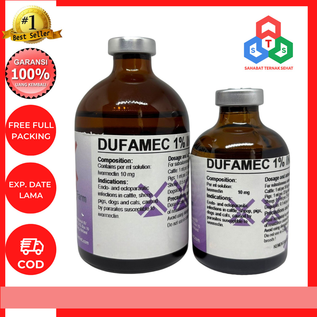 DUFAMEC 1% INJ 50 ML dan 100 ML - Obat Cacing Kutu gudig Scabies Ampuh Sapi Kambing Babi Domba Like 