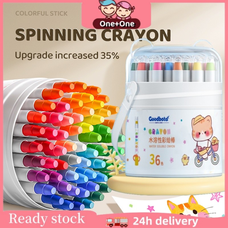 

【COD】24/36/48 Warna Goodbata Colorful Bucket Krayon Crayon Set Mewarnai Alat Warna Set Anak Wipe and Clean crayon anti kotor dan patah Washable Silky Crayon Putar