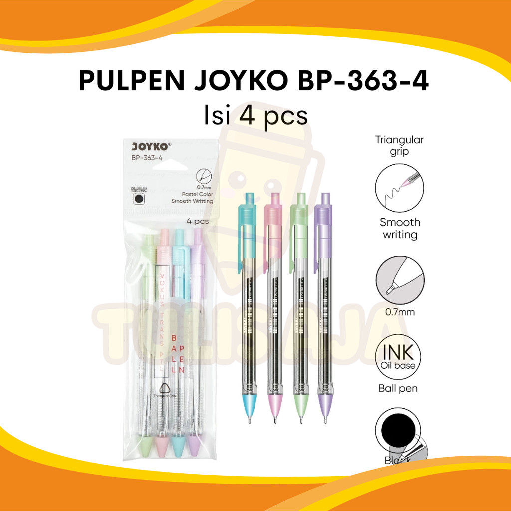 

PULPEN BALLPOINT JOYKO BP-363-4 VOKUS TRANS PASTEL 0.7MM ISI 4 PCS