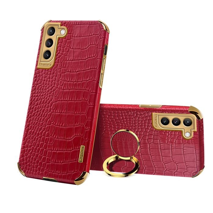 Crocodile Pattern Softcase Samsung Galaxy S21 S21 Plus Case Casing HP - Red - with Ring, S21 Plus