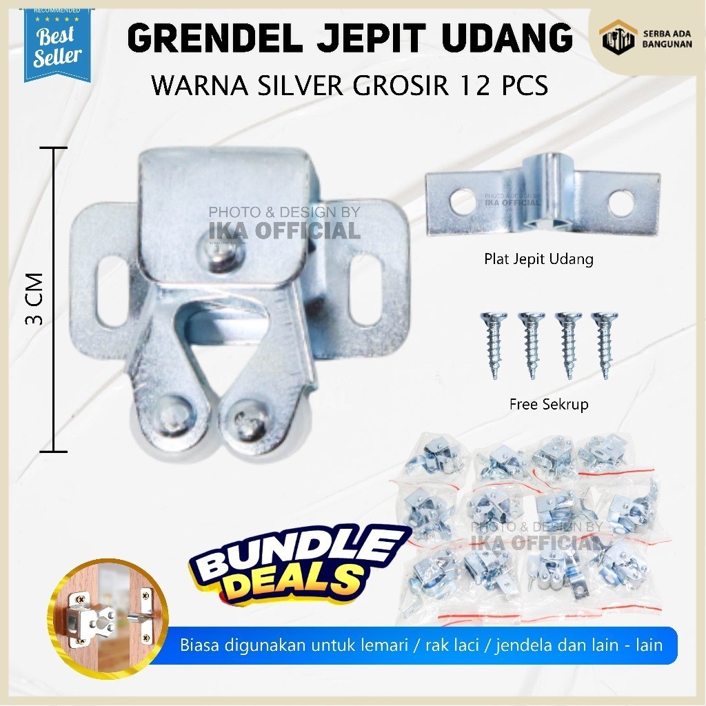SAB 12 PCS Capit Jepit Udang Pintu Lemari SILVER Grendel Masa / Grendel Jepit Udang / Capitan Lemari