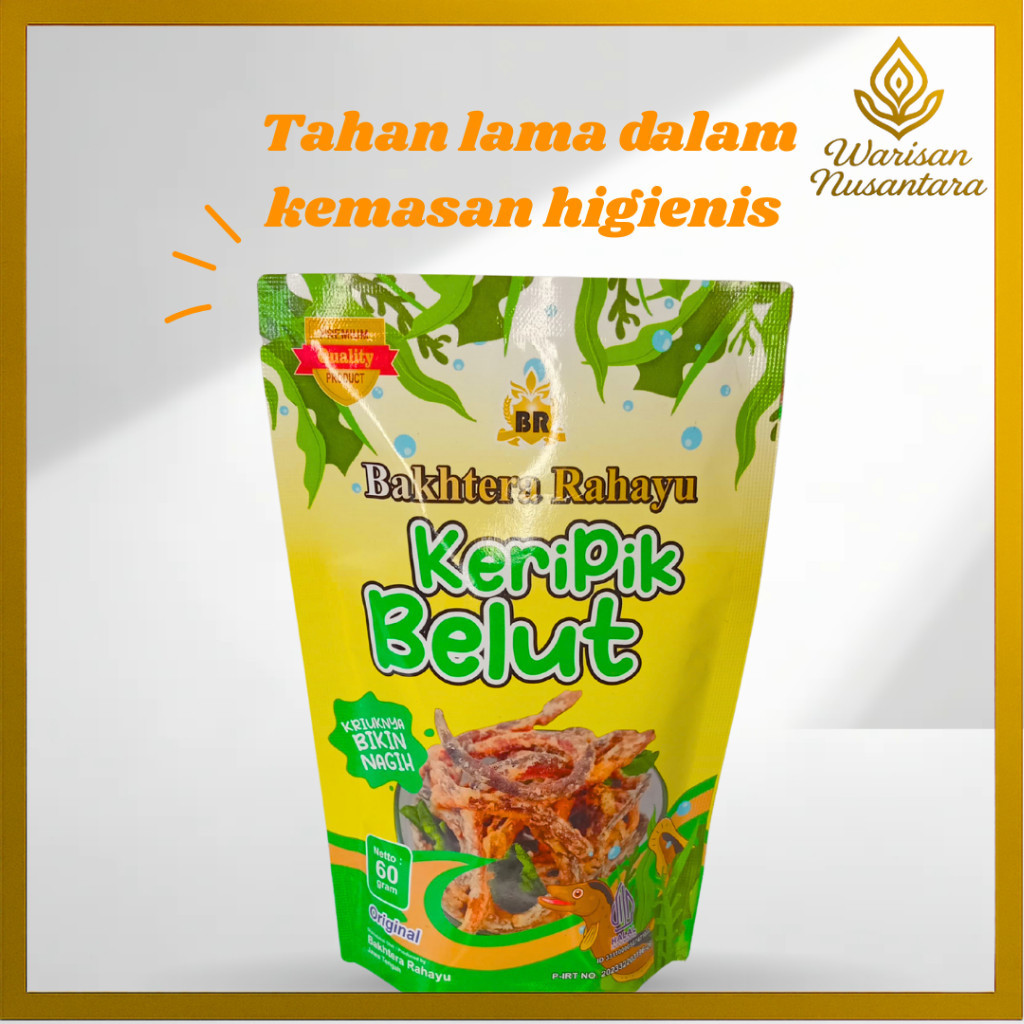 

keripik belut crispy cemilan keripik merek bakhtera rahayu renyah dan gurih