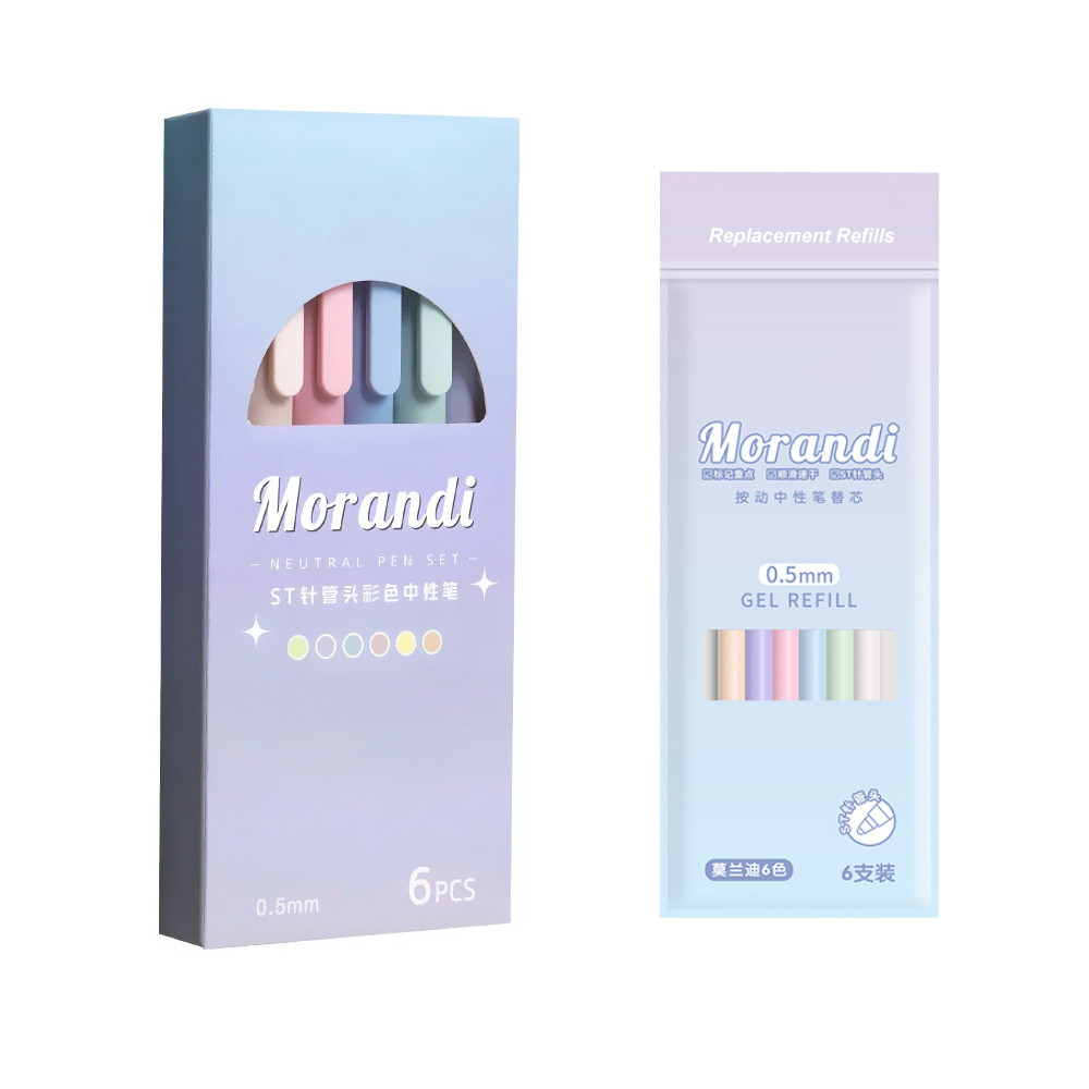 

6 Pcs Quick-Drying Color Neutral Pens Push-Button ST Nib 0.5mm With 6 Refills Gel Pen Set For Office School Student Stationery
