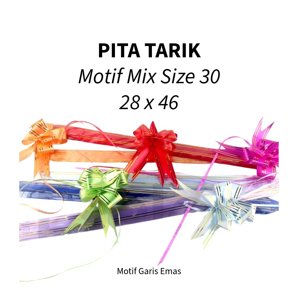 

♚1pak isi 10 Pita Tarik 30mm Motif / Pita Serut / Pita Hias Kado♚