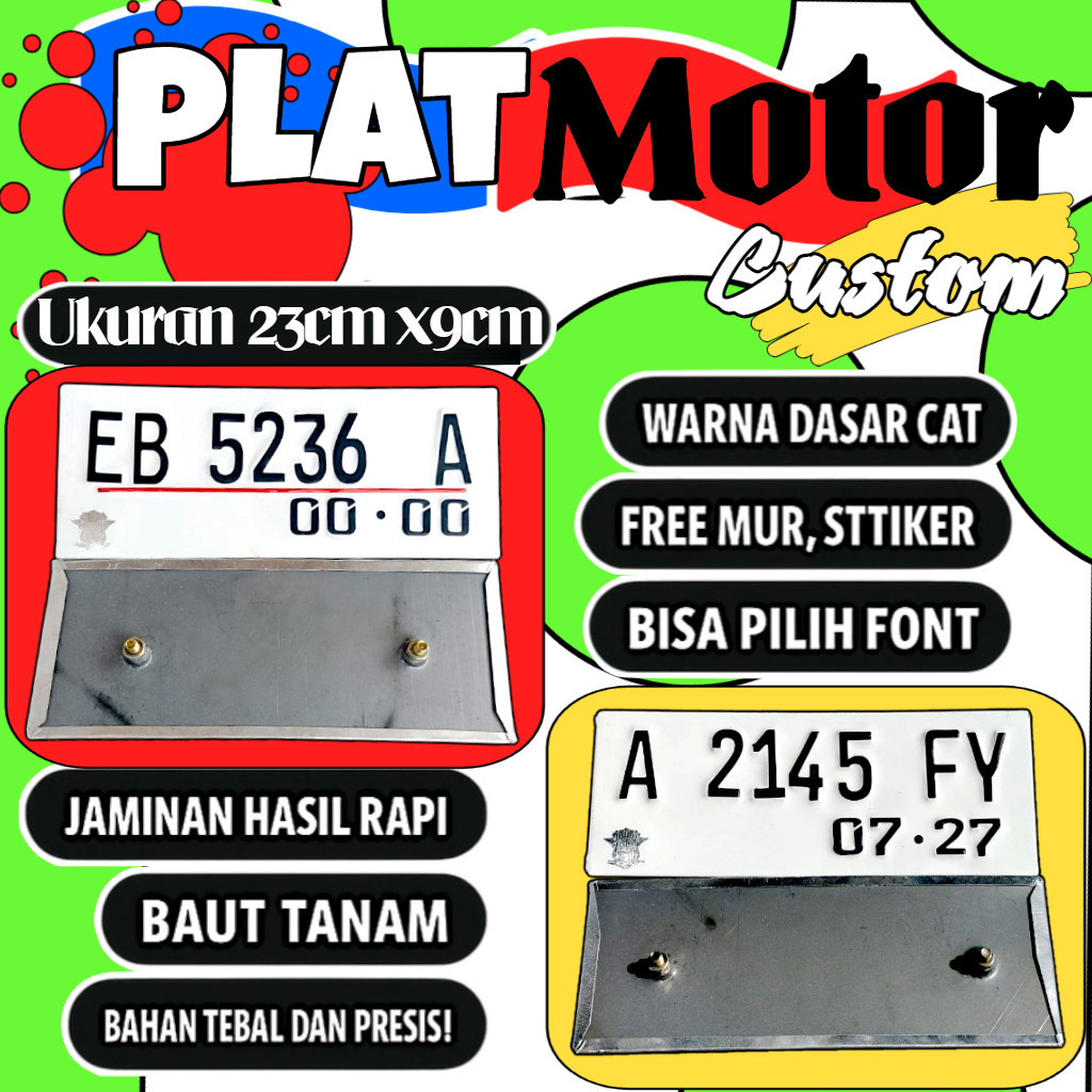 Plat motor custom warna putih satu pasang plat motor variasi warna putih plat motor baut tanam plat 