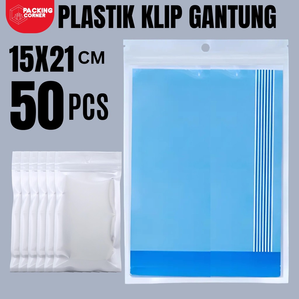 50 PCS Plastik Klip Ziplock Gantung Aksesoris Putih Transparan Kemasan Masker Case Charger Souvenir