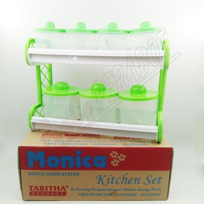 SALE Rak Bumbu / Kitchen Set / Tempat Bumbu Dapur Hijau Pink Plastik Toples Kitchenware - Monica - H