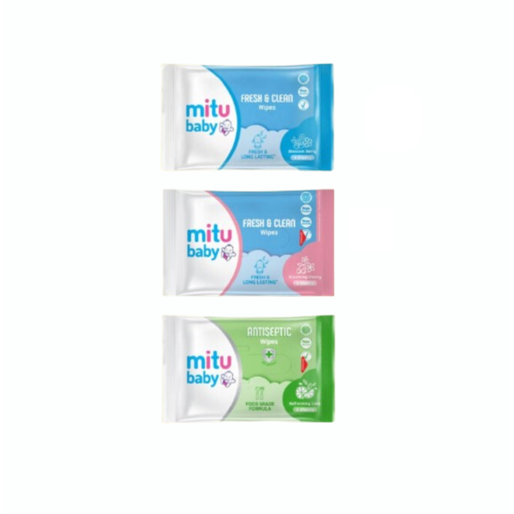 Travel Sachet Tissue Basah Mitu isi 4s / Fresh & Clean Baby Wipes Kecil / Tisu Bayi Travel Sachet PE
