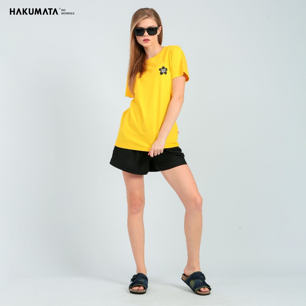 Hakumata Girl - Ganiet - Tshirt cewek - Cotton Combed 30's - Sablon Waterbase Pink Kuning
