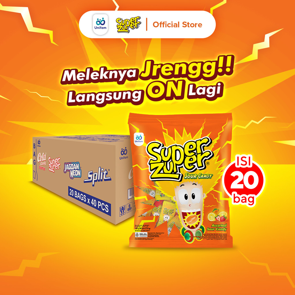 

[Karton] Super Zuper Permen Asem Rasa Buah - Sour Candy Mix (Isi 20 x 40 Pcs)
