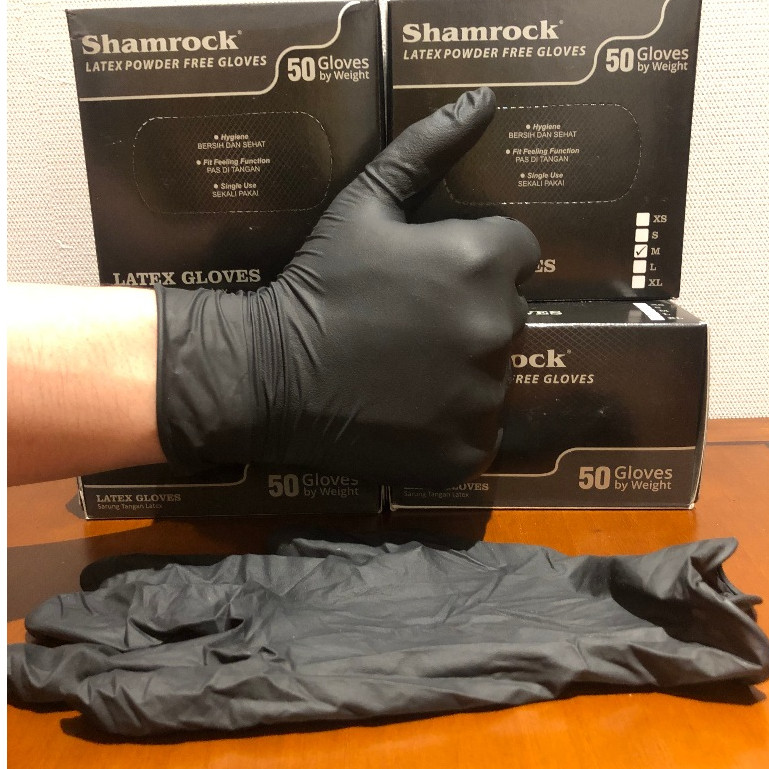 

NEW Sarung Tangan Latex Shamrock Hitam Powder Free PREMIUM