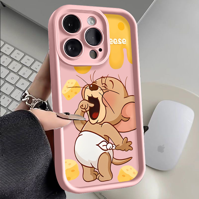 Jerry Mouse Casing Untuk IPhone 16 11 15 13 14 12 Pro Max 7Plus 8Plus SE 2020 XR X XS Max 16 7 8 6S 