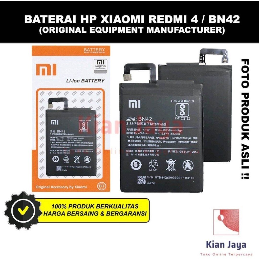 Baterai Batre hp Xiaomi Redmi 4 BN42 BN 42 Original