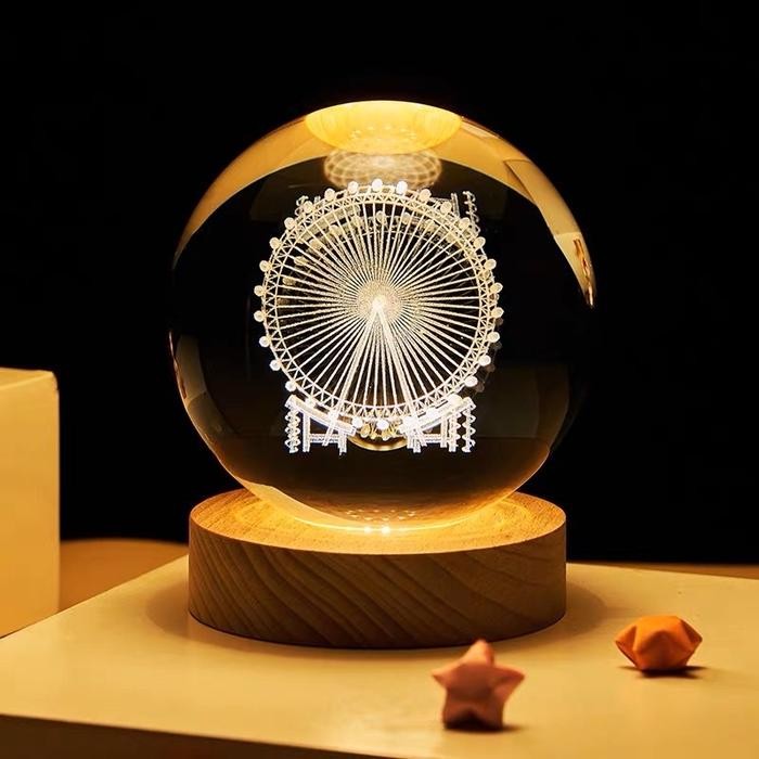 Lampu Crystal Mini 3D Bianglala Ferris Wheel Lampu Tidur Aesthetic Lampu Hias USB Hadiah Kado Ulang 