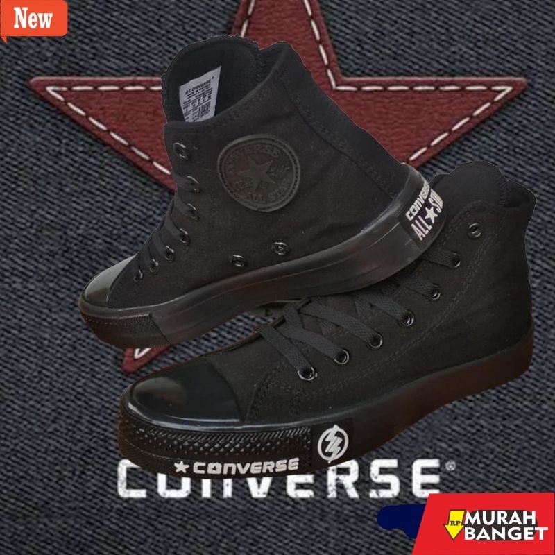 sepatu sneakers pria brand lokal SEPATU CONVERSE_ALLSTAR ALL STAR FULL HITAM PUTIH POLOS BLACK TINGG