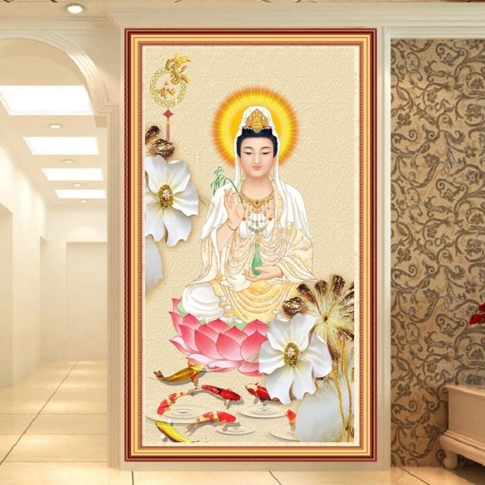 [New Arrival] DIY Diamond Painting Full Guan Yin Kwan yim teratai ikan 40x70CM D204k - 40x70 cm