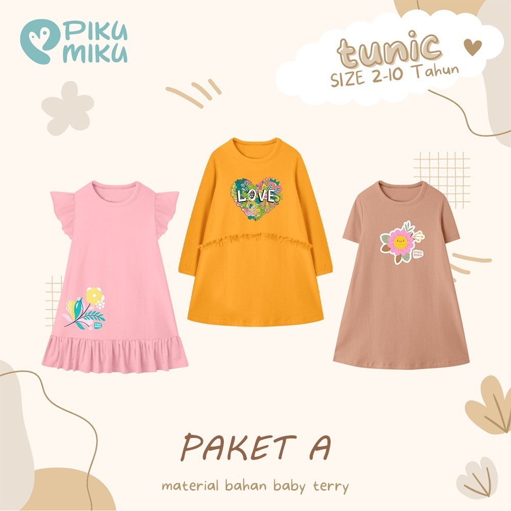 Atasan Kaos Anak Perempuan Tunic Bahan Katun Baby Terry Size 2-10
