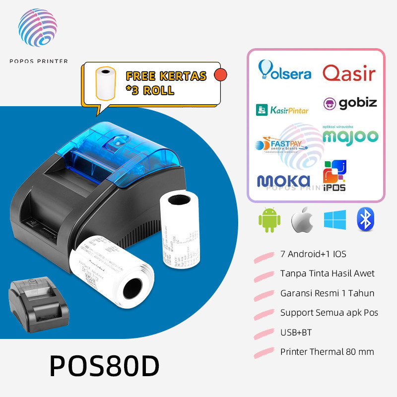 PRINTER THERMAL 80MM Printer Bluetooth Printer thermal mini Printer kasir struk thermal Support