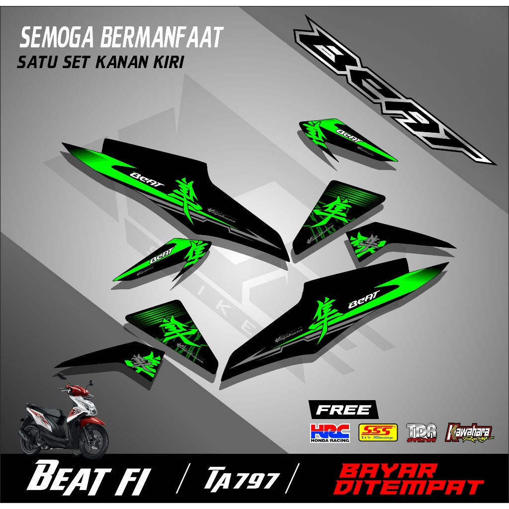 Striping Stiker Motor Honda Beat Fi 2013-2015 Semifull Motif Kanji Jepang Simpel TA797