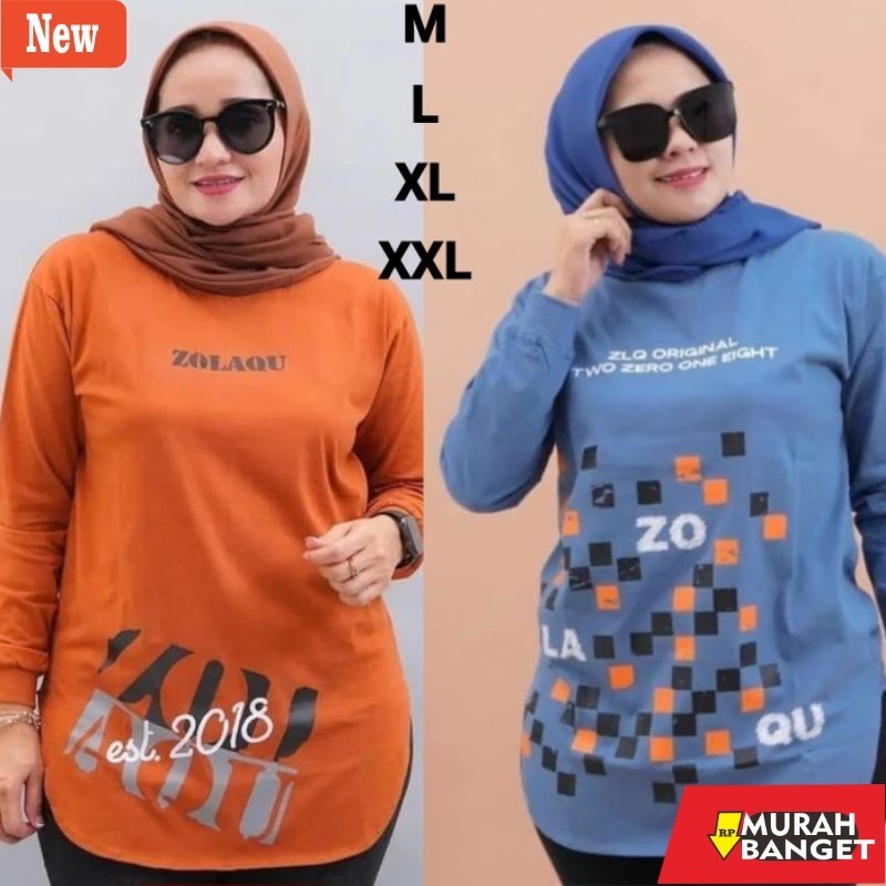 setelan cewek setelan wanita yg kekinian- Kaos Semi Tunik Lengan Panjang Zolaqu COTTON COMBED 24S Zo