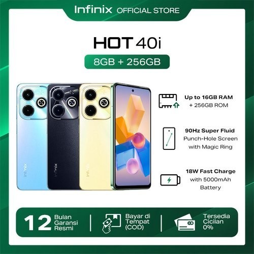 Infinix Hot 40i 8/256GB - Up to 16GB Extended RAM - Unisoc T606 - Starfall Green