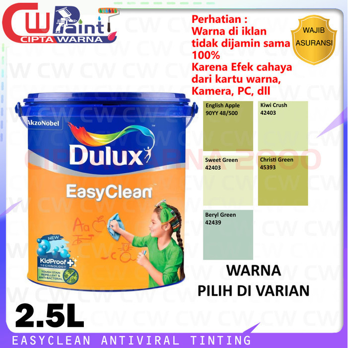 Dulux Easy Clean Tinting Cat Tembok Dinding Interior Anti Noda Green Hijau Ijo 2.5 Liter