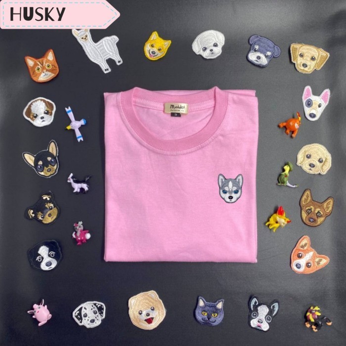 kaos anak lucu bordir anjing Siberian Husky by Maidei (Patch dijahit)