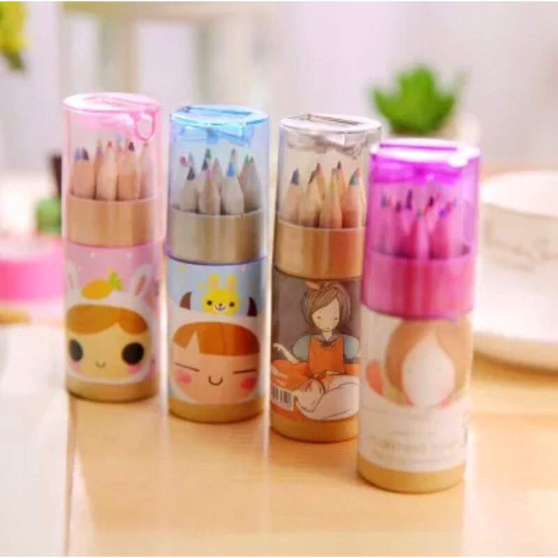 

Pensil Color Pencils Quality Pensil Warna Karakter Kemasan Tabung Pensil Warna 12 IN 1 + Serutan