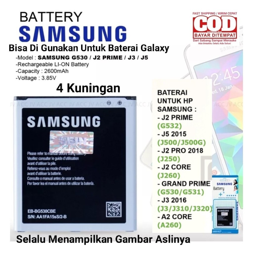 Baterai Samsung Galaxy J2 prime Android 4G Batu Batrai Batre J2 Prem J250 G530 G531 Grand Prime J3