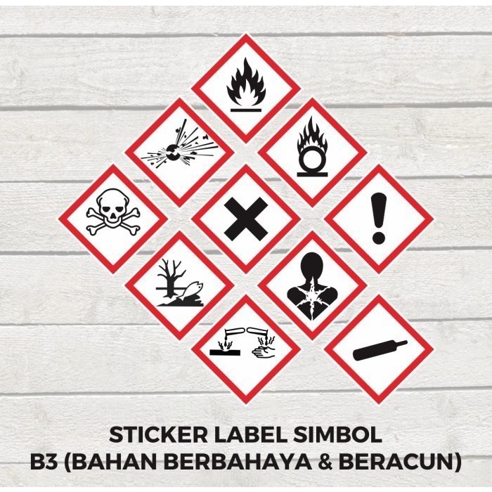 Sticker Label Simbol B3 Stiker Bahan Berbahaya dan Beracun, Mudah Terbakar, Bahaya Lingkungan multi 
